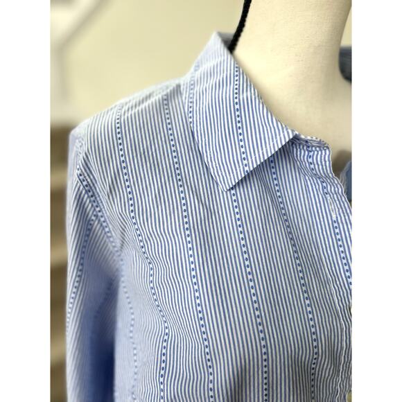 Talbots Blue & White Pin Stripe Polka Dot Long Sleeve Button Down - Picture 2 of 8
